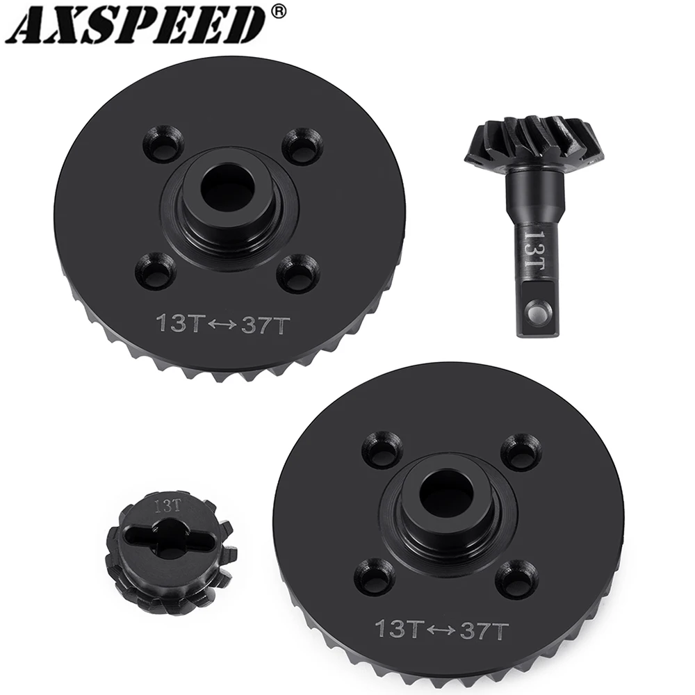 AXSPEED Steel Front Rear Differential Gear & Pinion Gear 13T 37T for 1/8 Maxx Slash 4X4 RC Crawler Car Upgrade Parts