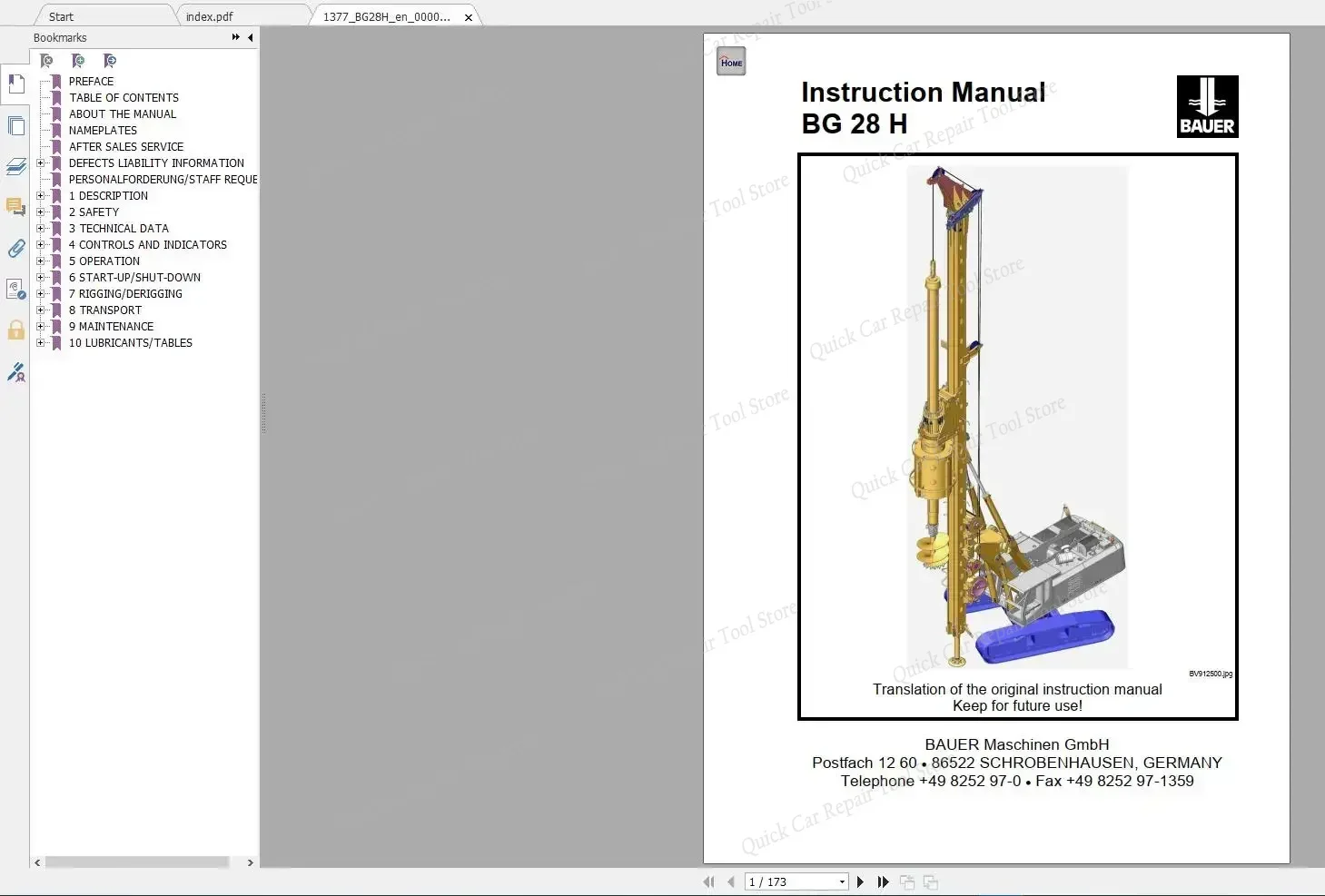 AutoCD Bauer Foundation Drilling Machine Full All Model Spare Part Lists, Instruction Manuals, Schematic Manual DVD