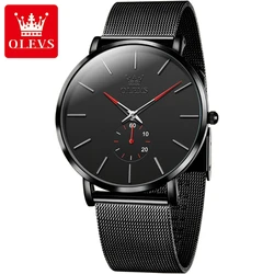 OLEVS Men's Fashion Quartz Watches Minimalism Ultrathin Original Waterproof Watch for Men Luminous Casual Mesh Strap Wristwatch