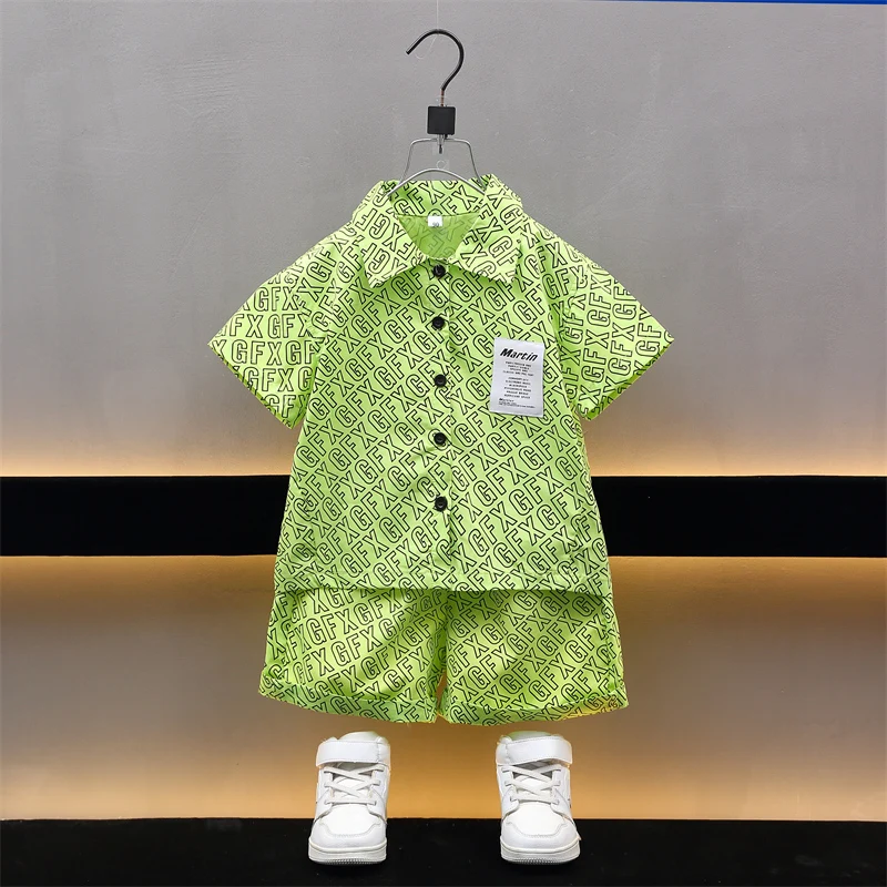 

2023 Summer Child Boys clothing Short Sleeve Shirts Sets Letter Print Shorts 2PCS Kids Outfits for 2 3 4 5 6 7 8 9 10 Years Boys