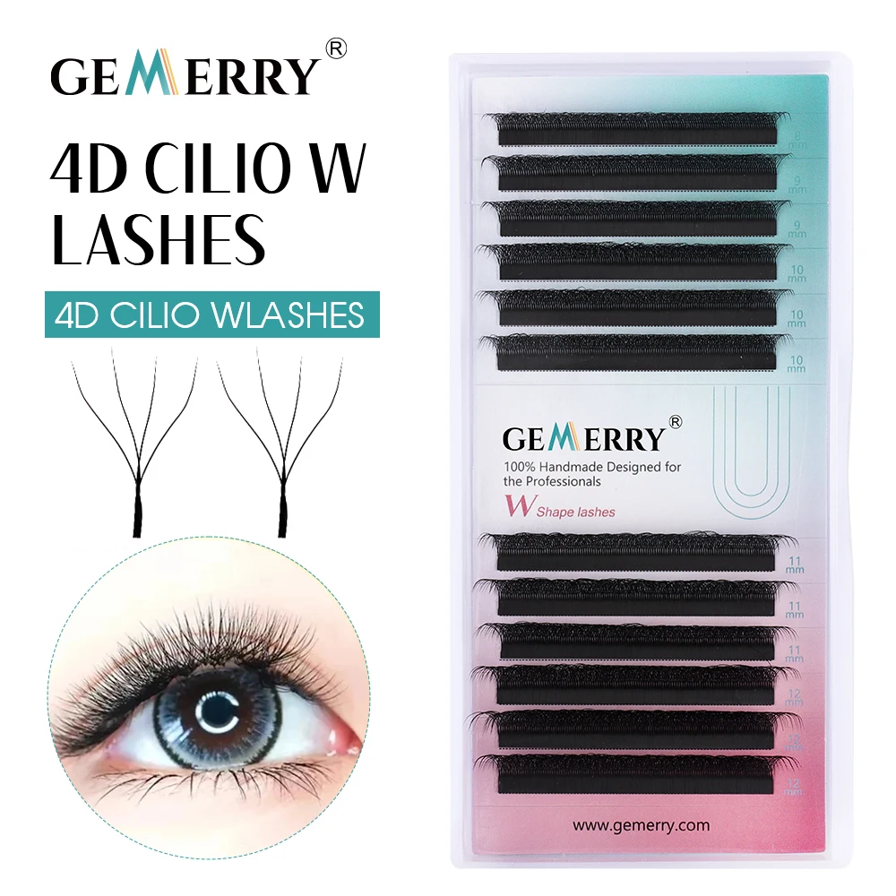 Gemerry Cilios W 4D W-shaped Eyelash Extension Automatic Flowering W Lashes LU/L/C/D Curl High Quality Individual Fake Eyelashes