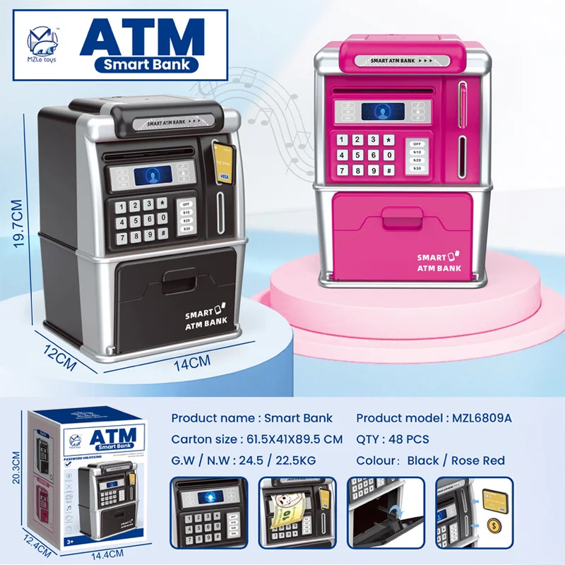 子供用電子自動貯金箱、顔認証ATMマシンおもちゃ、デビットカード付き、子供用貯金箱、クリスマスプレゼント