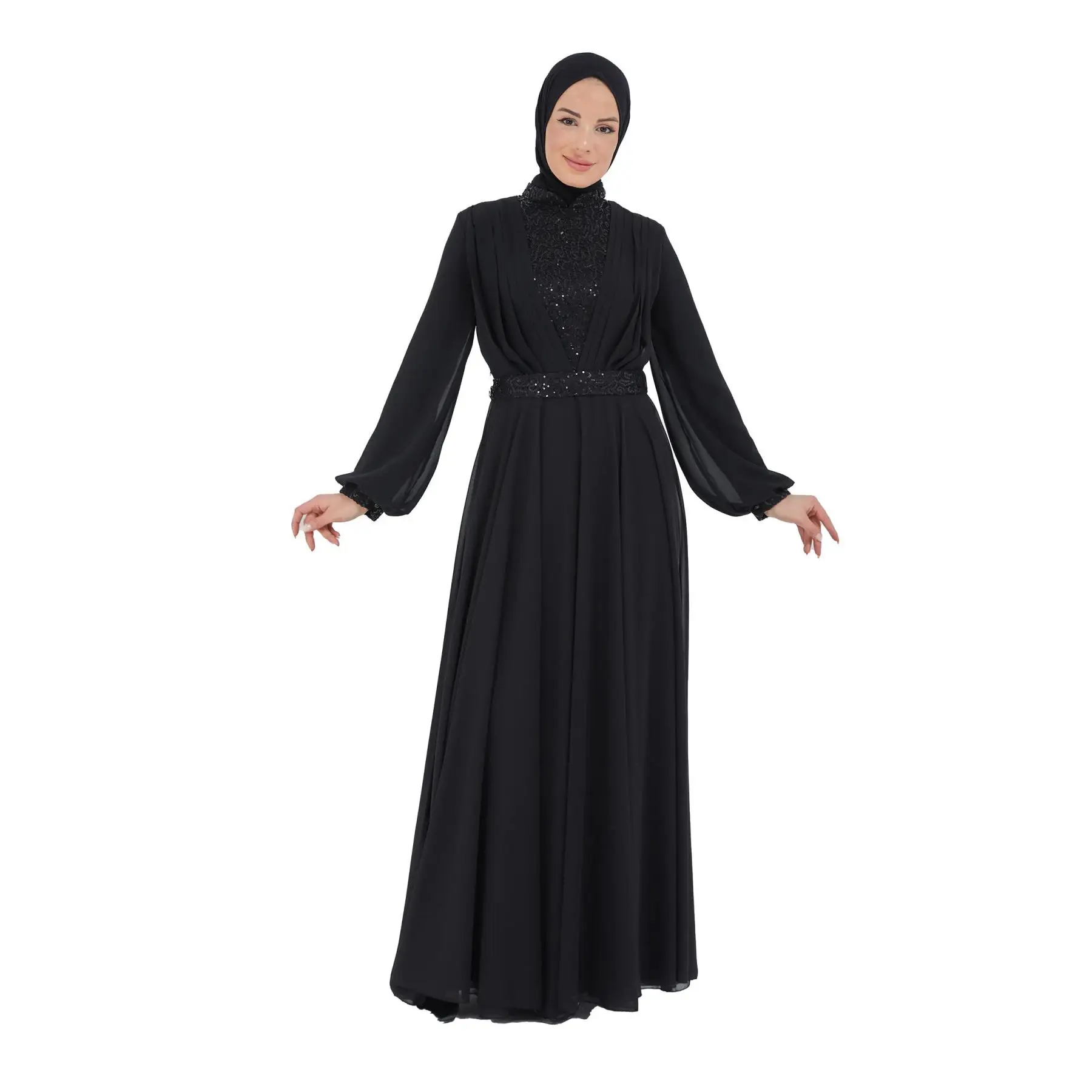 Muslim Fashion Islamic Clothing Evening Dress Women O-neck Long Sleeve Embroidery Print Long Dress