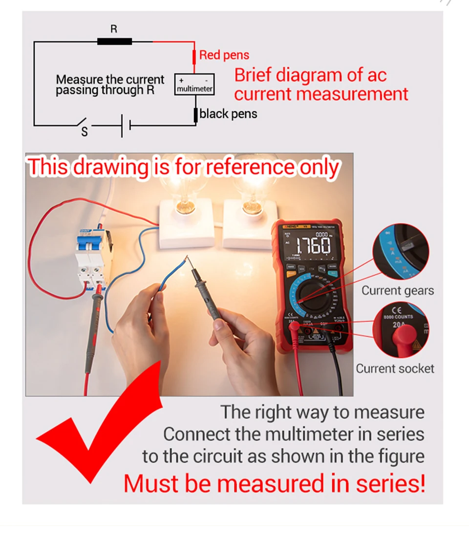 ANENG DM850 Digitalmultimeter mit 1999 Messwerten, Gratis Geschenk BT173 Batterietester, AC/DC-Spannung, Strom, Widerstand, Diodentest, tragbar – Detail 14