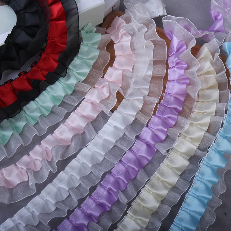 4cm Organza Ribbon Frill Lace Curtain Home Textile Clothing DIY Accessories Skirt Hem Cuff Lace Pleated Lace