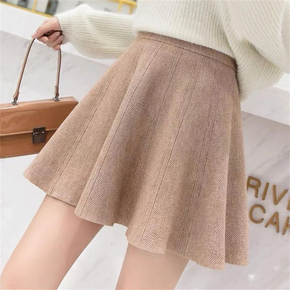 Small Solid Color High Waist Fashion A-line Short Skirt 2023 Autumn/Winter New Women\'s Large Knitted Half Knitted Short Skirt