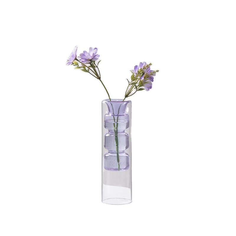 2pcs Colorful Double-layer Purple Vase With 3 Circles Glass Vase Decoration