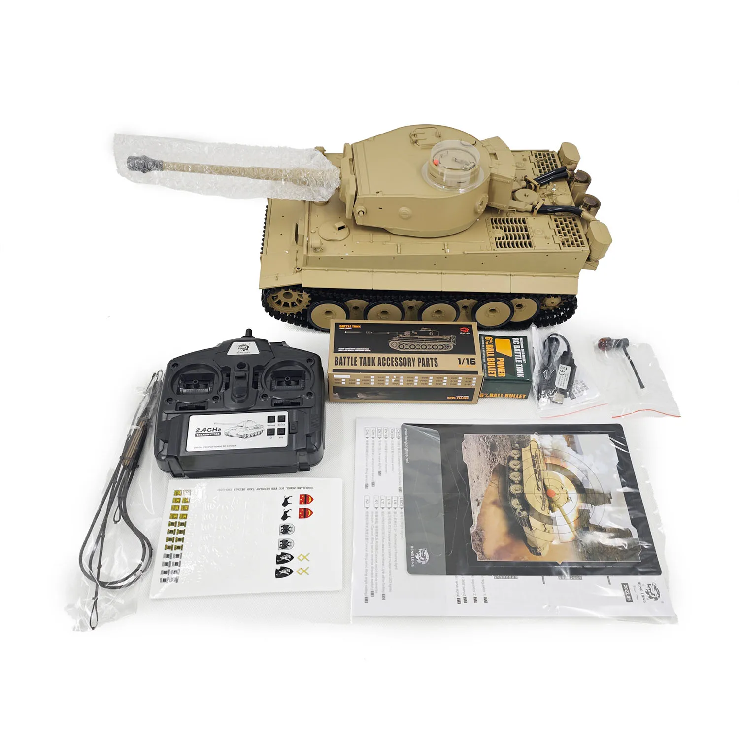 

Tiger I 3818 Henglong 2.4Ghz 1/16 7.0 Plastic German RTR RC Tank BB IR Barrel Recoil Steel Gearbox 320 Degree Rotating Turret