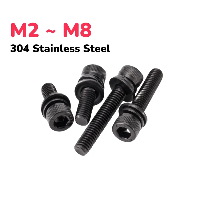 

Black 304 Stainless Steel Socket Cap Screw Assortment Kit Lat Spring Washer Screws Bolt M2 ~ M8