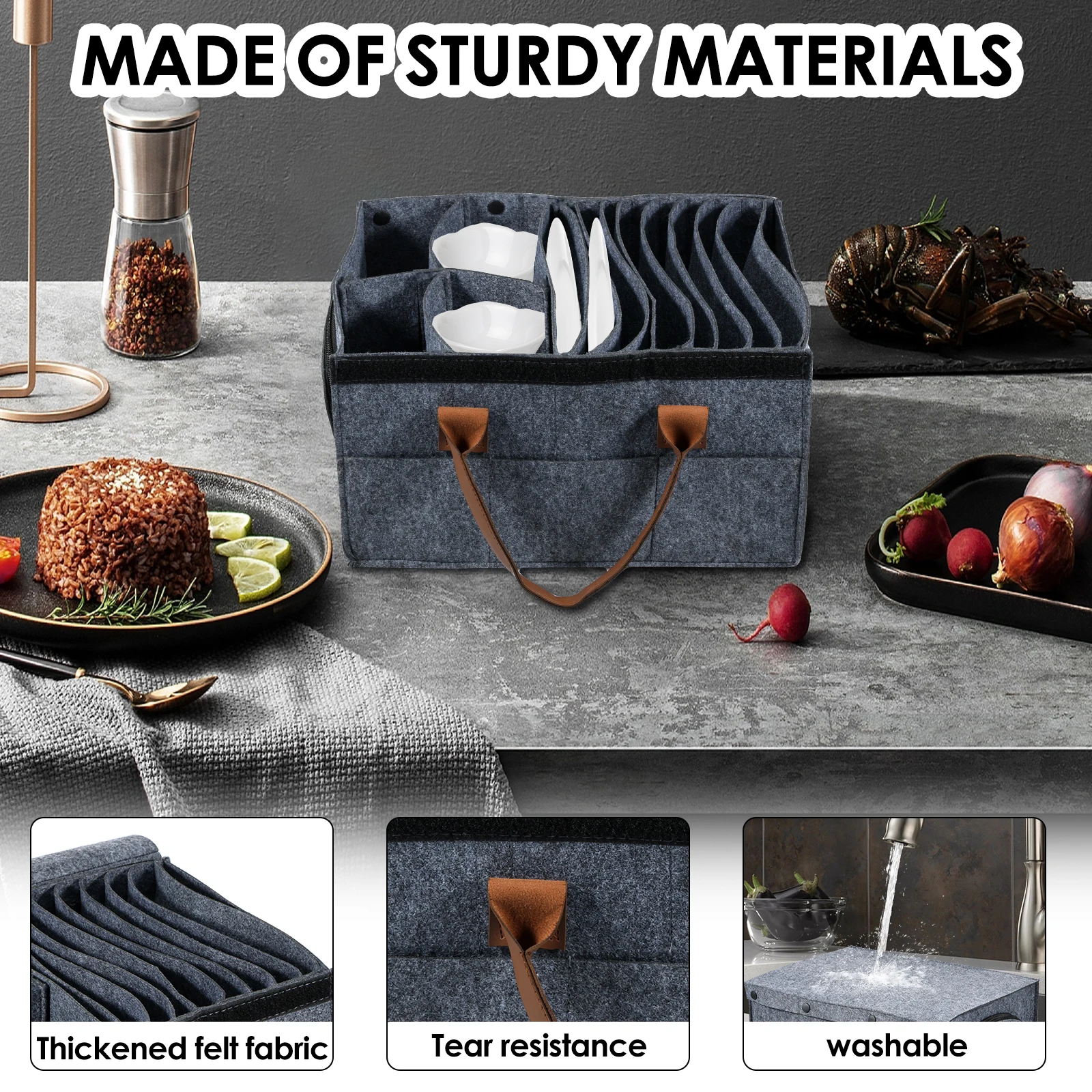 Felt Board Dish Cup Storage Bag Rack Thickened Camping Tableware Container RV Kitchen Cabinet Layered Plate Storage Box Camper