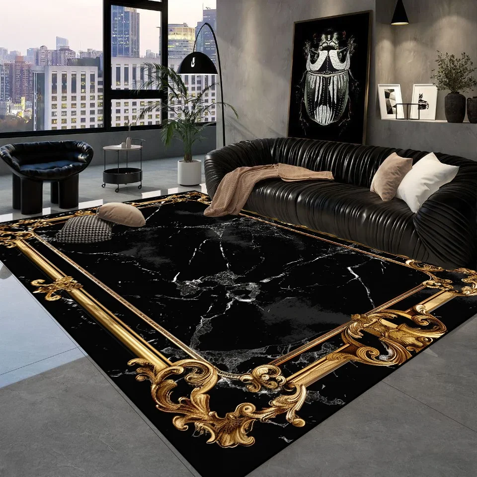 Luxury Black Golden Carpets Retro European Living Room Carpet Hotel Hall Sofa Area Floor Mat Hallway Room Doorway Large Rugs