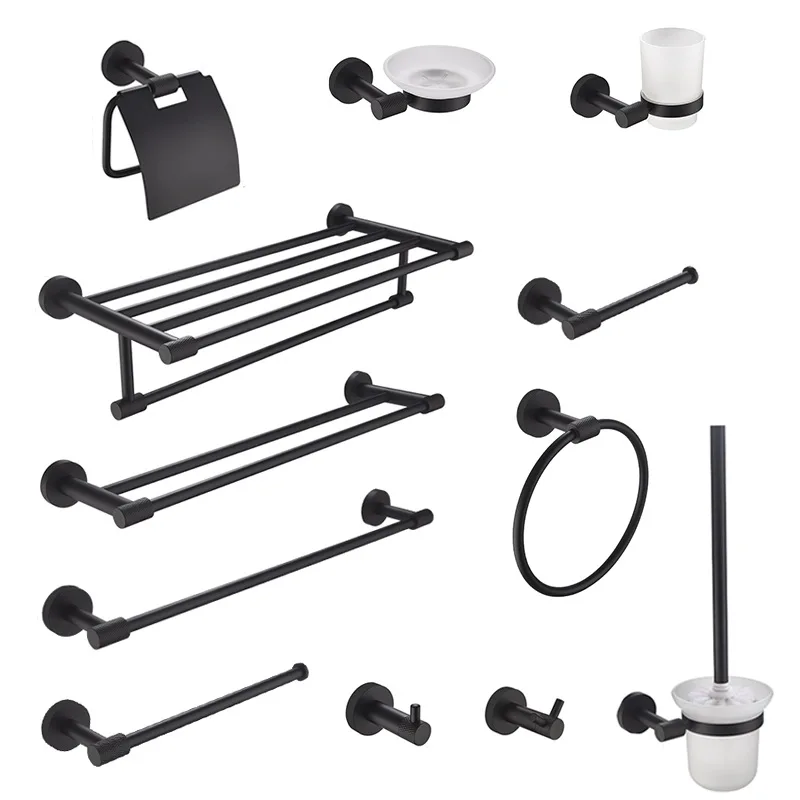 

Matte Black 304 Stainless Steel Bath Bathroom Towel Rack, Soap Dish, Double Hook Toilet, Bathroom Hardware Pendant.
