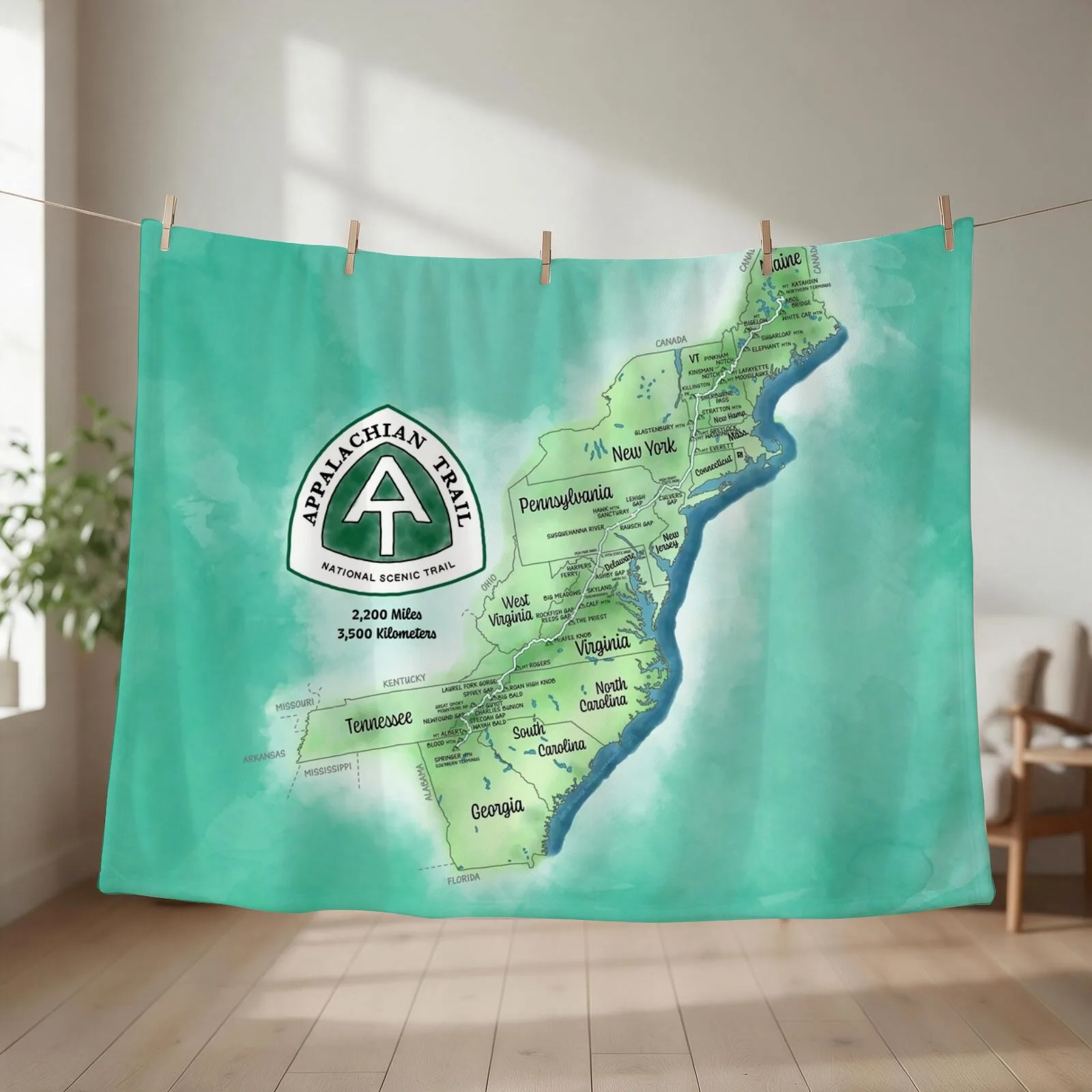 Appalachian Trail Map Throw Blanket For Baby Moving Soft Big Luxury Blankets