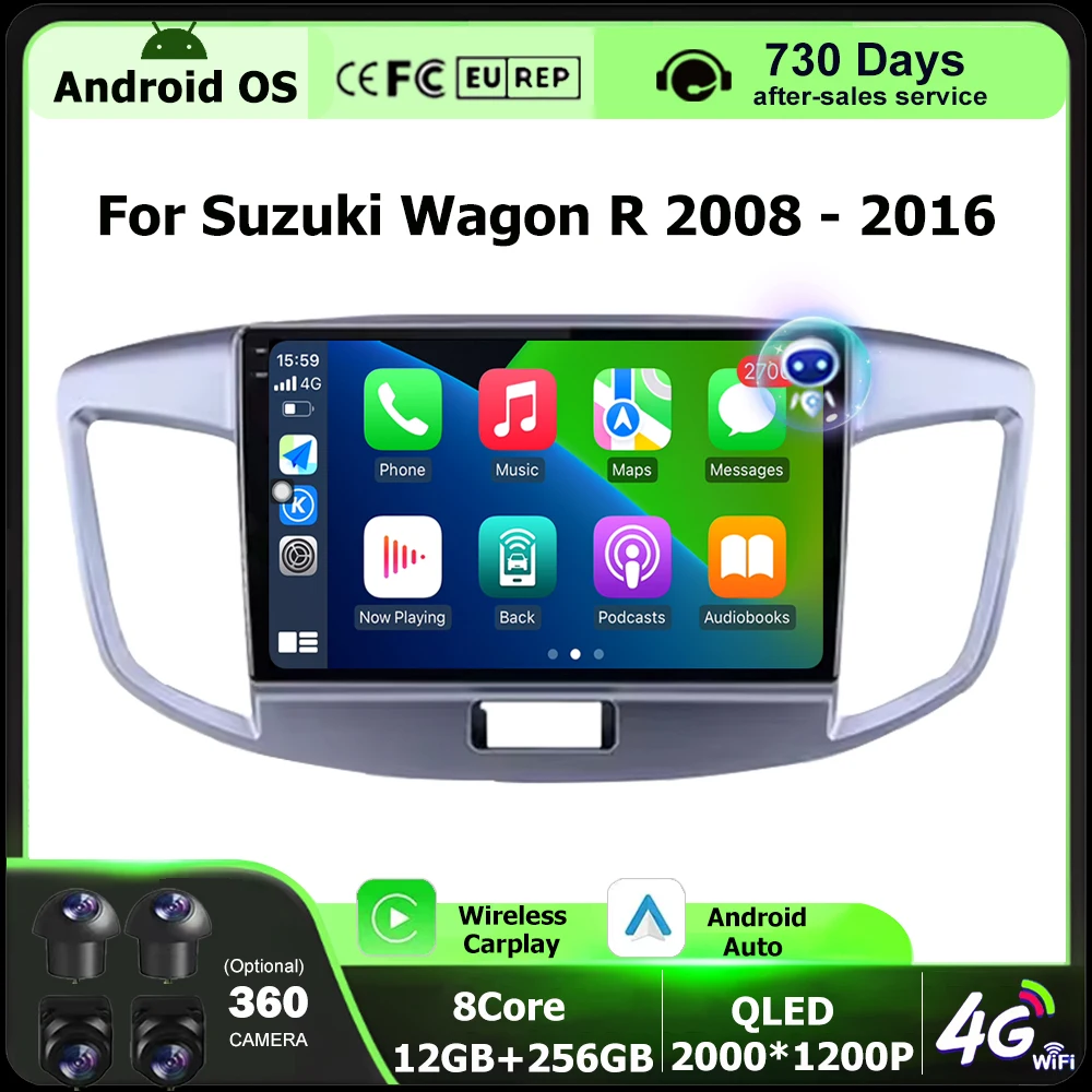 Car Radio Multimedia Video Player GPS Navigation QLED Screen For Suzuki Wagon R 2008 - 2016 Android Auto Carplay Head Unit 9''