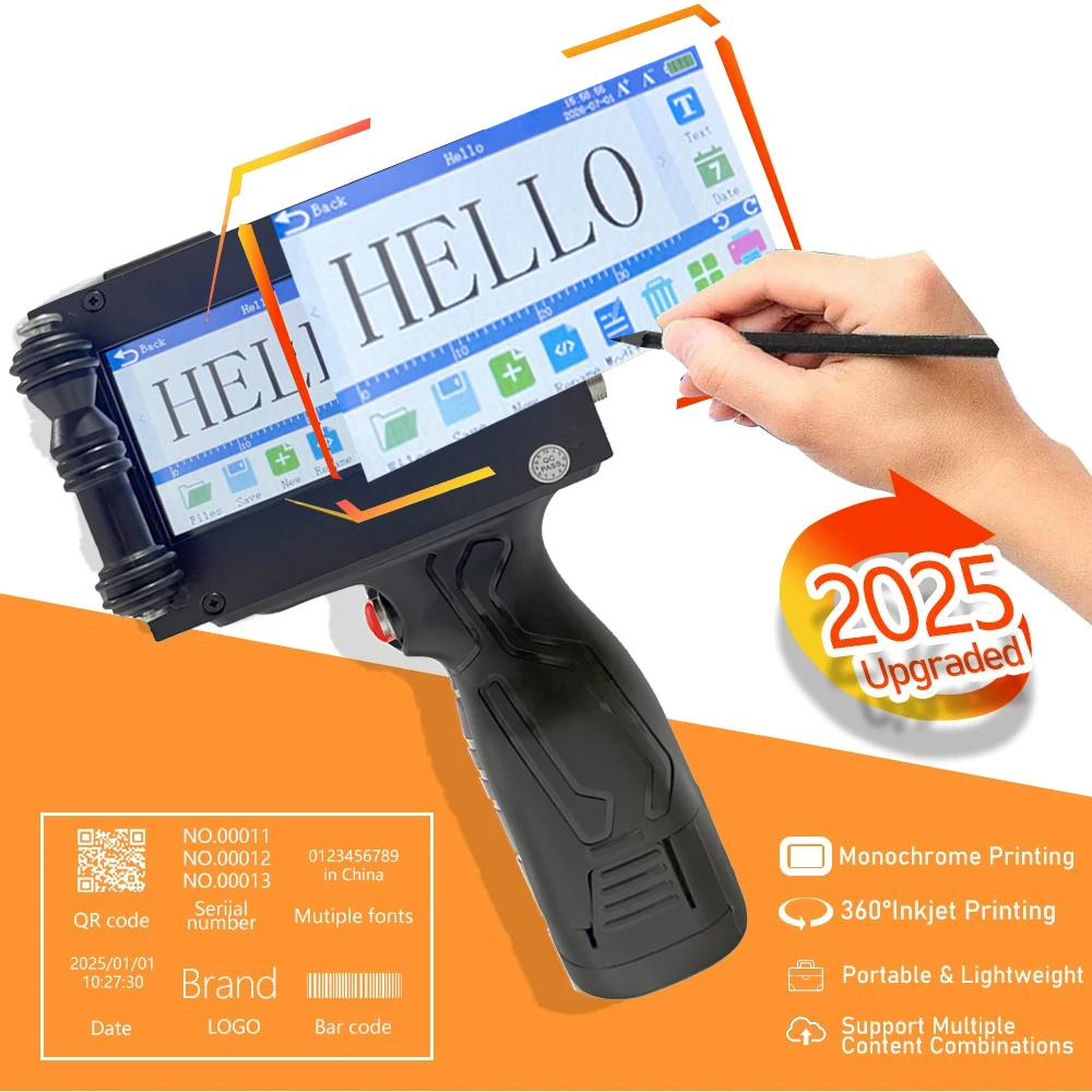 12.7/25.4mm Handheld Inkjet Printer for QR Barcode Batch Date Number Logo Expiry Date Coding Machine Non-encrypted 25 Languages