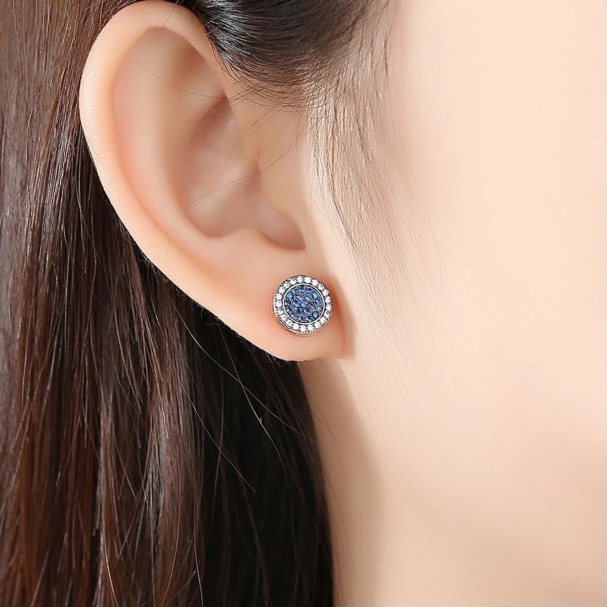 JINSE Punk Blue Cubic Zirconia Men\'s Stud Earrings Round Geometric Multicolor Charm CZ Stone Iced Earrings Hip Hop Jewelry Gift
