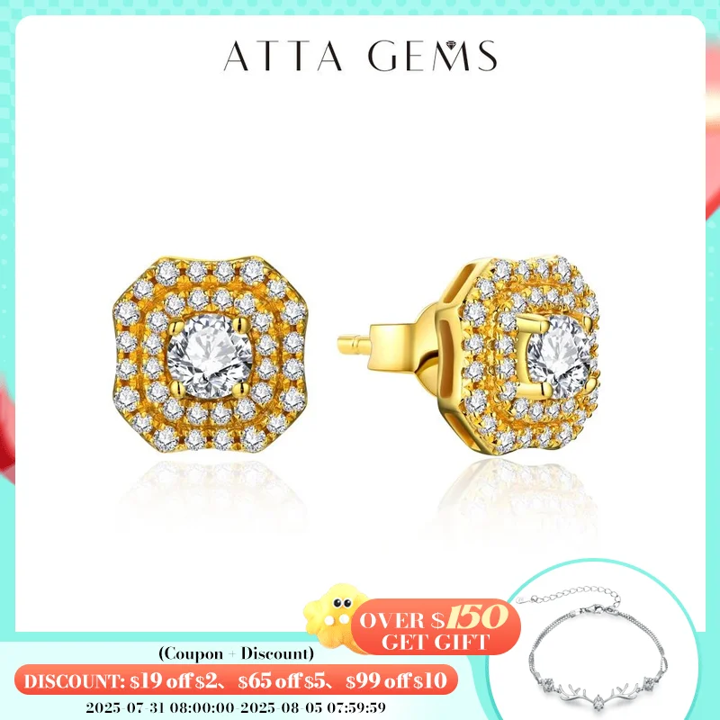 

ATTAGEMS Luxurly D VVS1 Color Moissanite Stud Earrings For Women Top Quality 100% 925 Sterling Silver Sparkling Wedding Jewelry