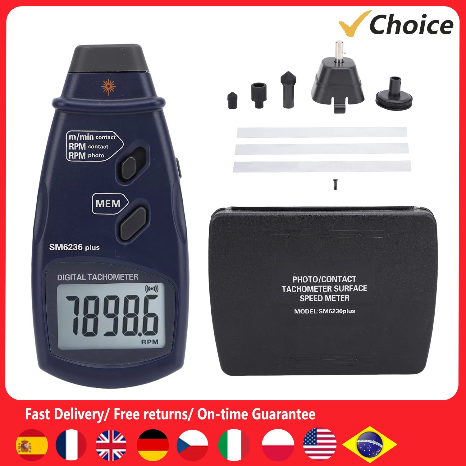 

Digital Tachometer Accuracy Large LCD Screen 2 in 1 Design Handheld Tach Rotation Meter for Motor Fan RPM Speedometer Tach Meter