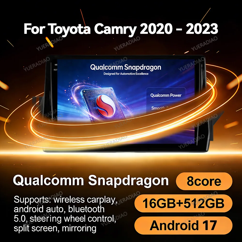 Android 17 Car Radio For Toyota Camry 8 XV70 2020 - 2023 Head Unit BT 4G LTE 5G WIFI 2DIN Qualcomm GPS NAVI QLED Carplay Auto