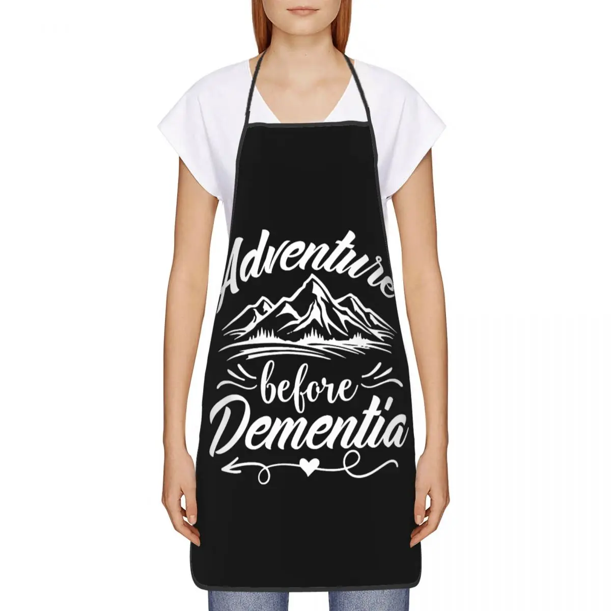 Custom Unisex Adventure Before Dementia Bib Apron Adult Chef Tablier Cuisine for Kitchen Cooking Mountain Camping Gardening