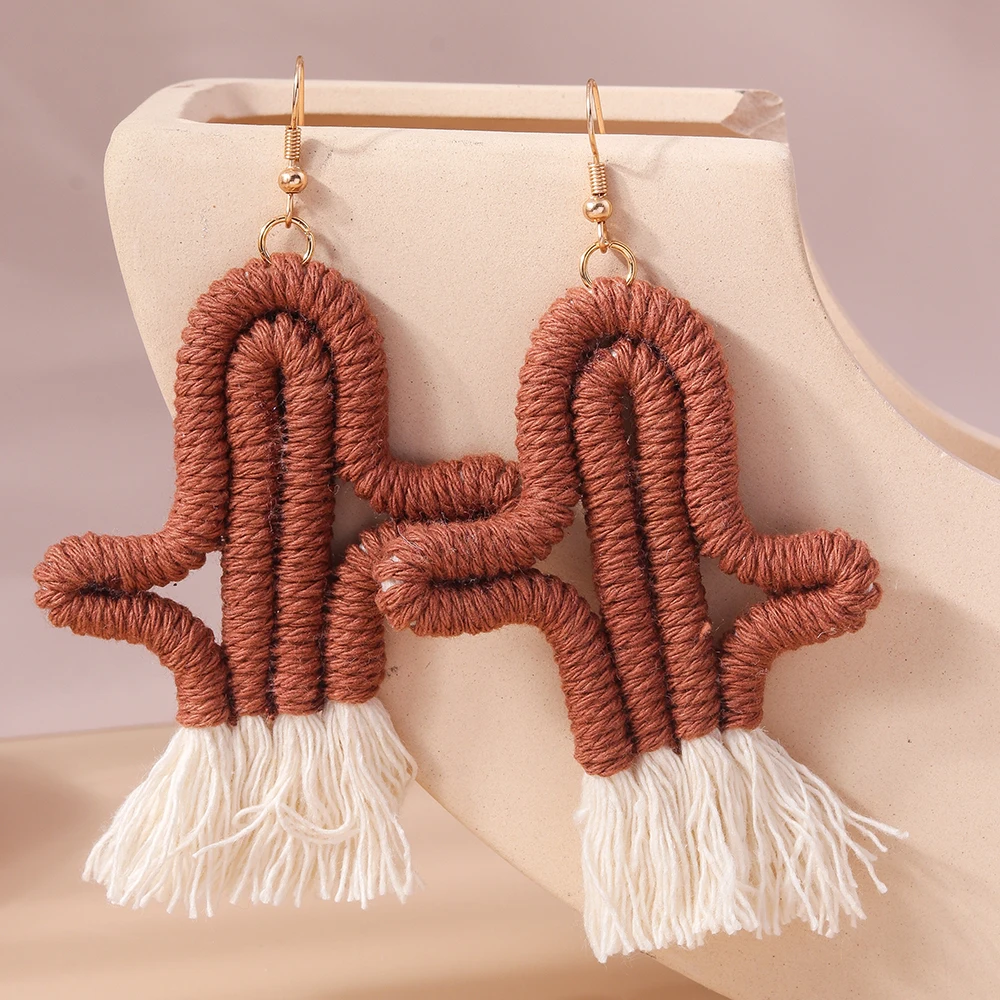 Aihua handgemachte gestrickte Regenbogen Kaktus Ohrringe für Frauen Mädchen schöne gehäkelte Wüste grüne Pflanze Ohrringe Sommers chmuck Geschenke – Detail 7