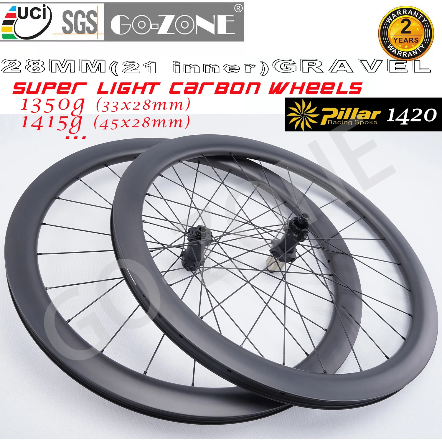 

Super Light 1350g 700c 28mm Gravel Cyclocross Carbon Disc Wheels Pillar 1420 Gozone R320D UCI Approved Centerlock Road Wheelset