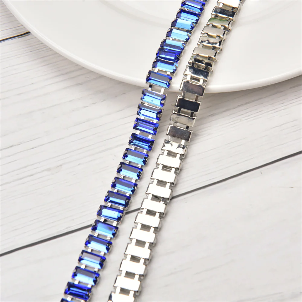 1 Yard Glass Strip Tape Crystal Trim Strass Applique 5*10mm Rectangle Rhinestone Cup Chain Diy Bridal Outfit Clothes Accessories