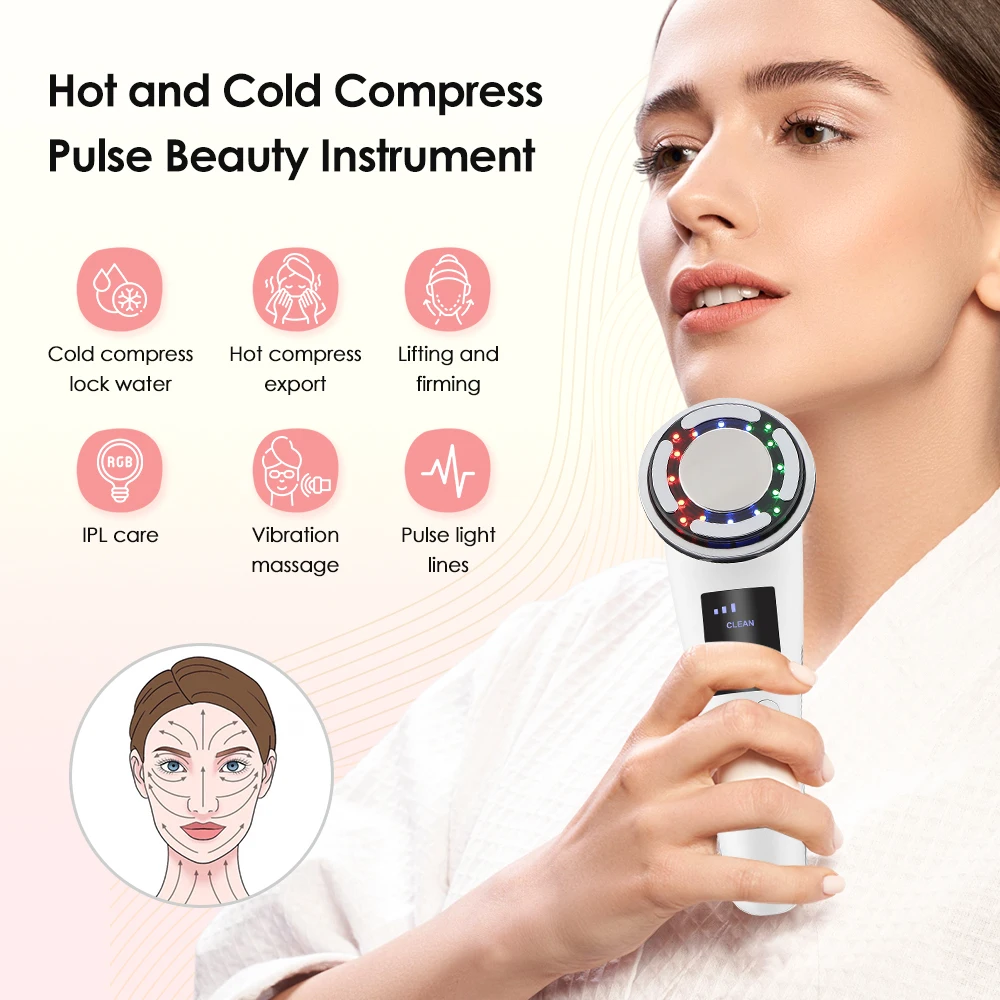 Máquina de levantamento facial com pulso de luz led, remoção de rugas, aperto da pele, compressa quente e fria, cuidados com a pele, dispositivo de beleza, massageador facial