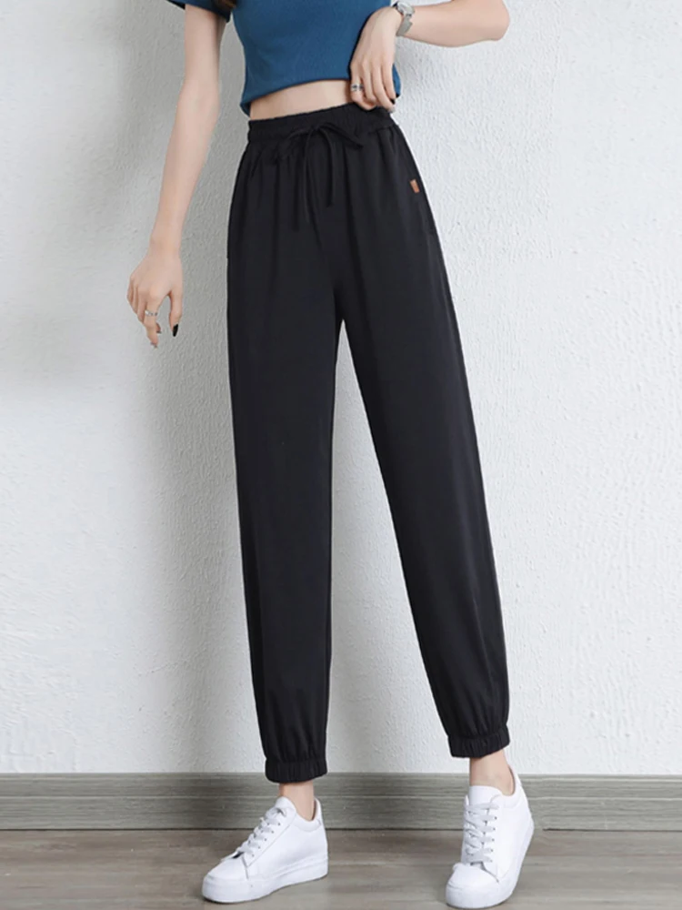 アイスシルク速乾スポーツパンツ レディース 夏 薄手 ランタン型 ゆったり カフ付き 九分丈 着痩せ 日焼け防止 速乾 カジュアル S...