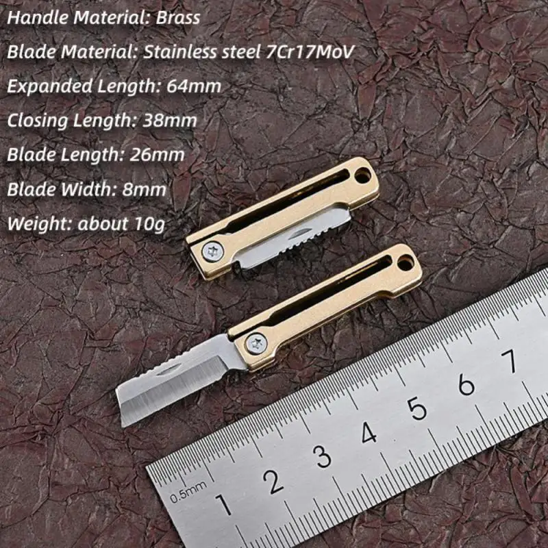 Mini Brass Folding Knife Keychain Stainless Steel Pocket Knives Small Utility Craft Wrapping Box Paper Envelope Cutter