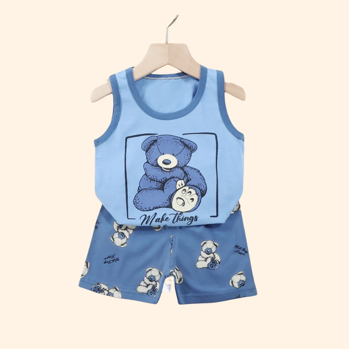 2PCS Children Clothing Vest Suit Children\'s Sets Summer Cotton T-Shirts Shorts Boys Girls Sleeveless Kids Clothes for baby