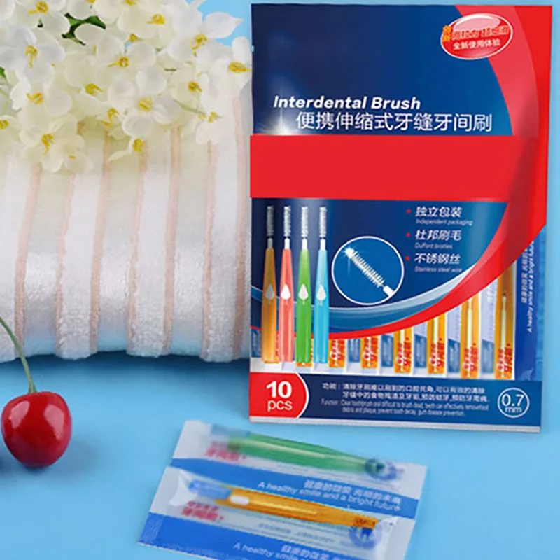10 قطعة/المجموعة 0.6/0.7/0.8/1/1.2 مللي متر انتر فرشاة أسنان تلسكوبي أنا على شكل الفم انتر فرشاة أسنان es ، نظافة الفم تنظيف فرشاة أسنان