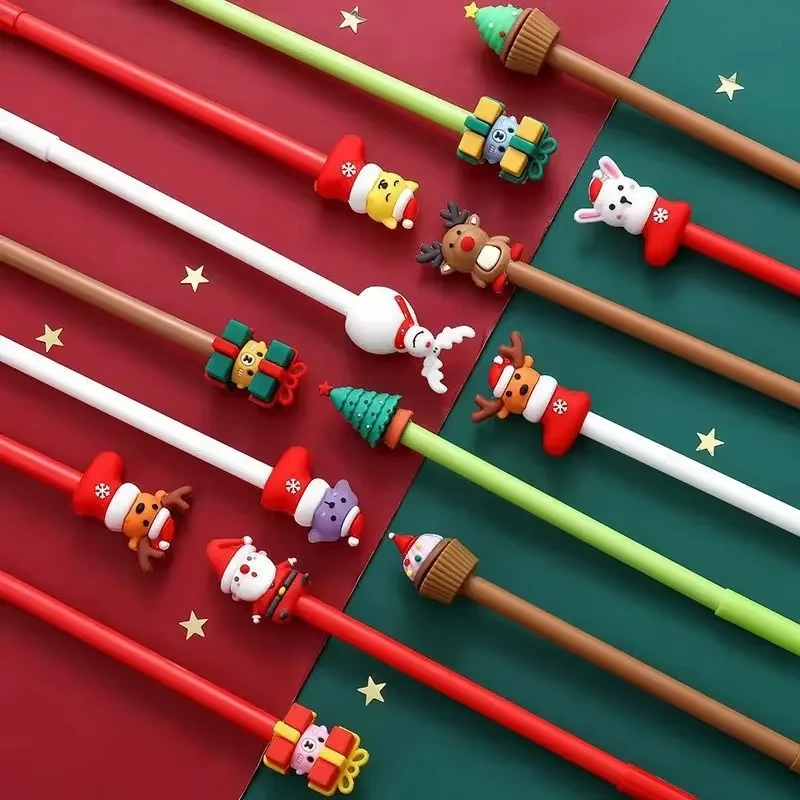 20Pcs Christmas Gel Pen Cute Christmas Tree Reindeer Santa Snowman Gift 0.5mm Black Pens School Office Stationary Random