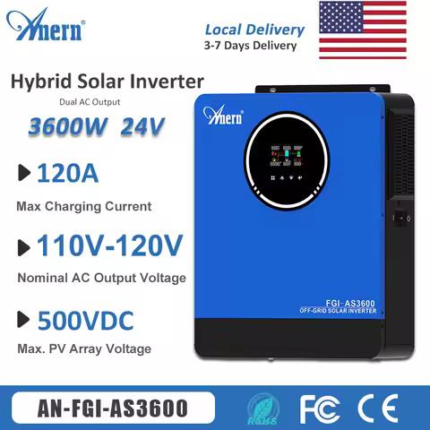Mppt 3.6KW Hybrid Solar Inverter 3600W 24VDC 110V 120V Off Grid Hybrid Solar Inverter Dual Output