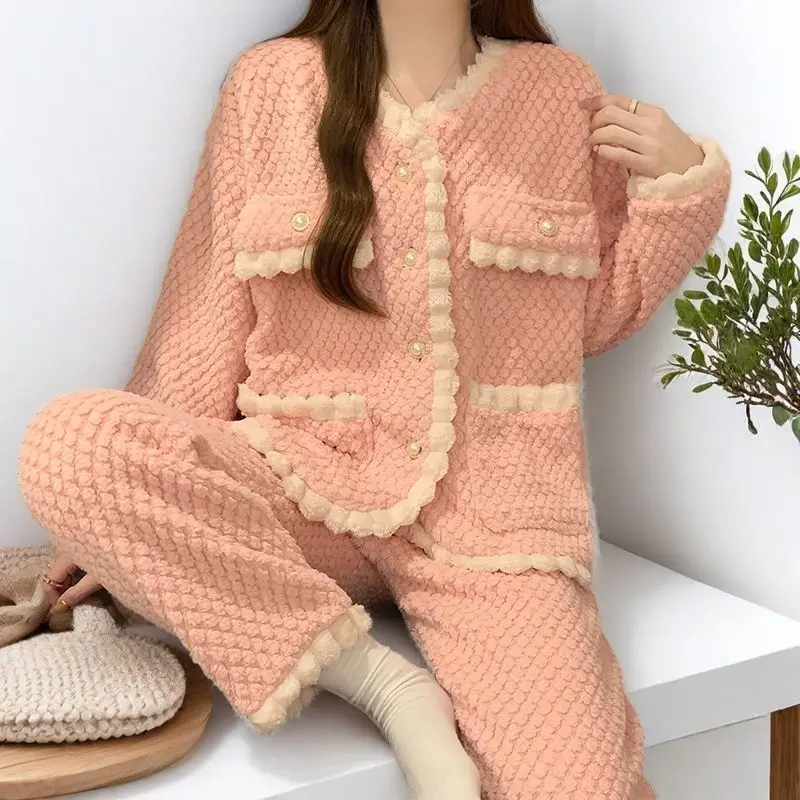 

Милые согревающие женские пижамы, утепленные пижамы из кораллового флиса, осень-зима, удобная одежда для сна, домашний костюм с длинными рукавами