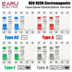 2P 4P 10/30/100/300mA Type AC/A/F/B RCCB RCD Evse Electromagnetic Earth Leakage Residual Current Circuit Breaker Safety Switch