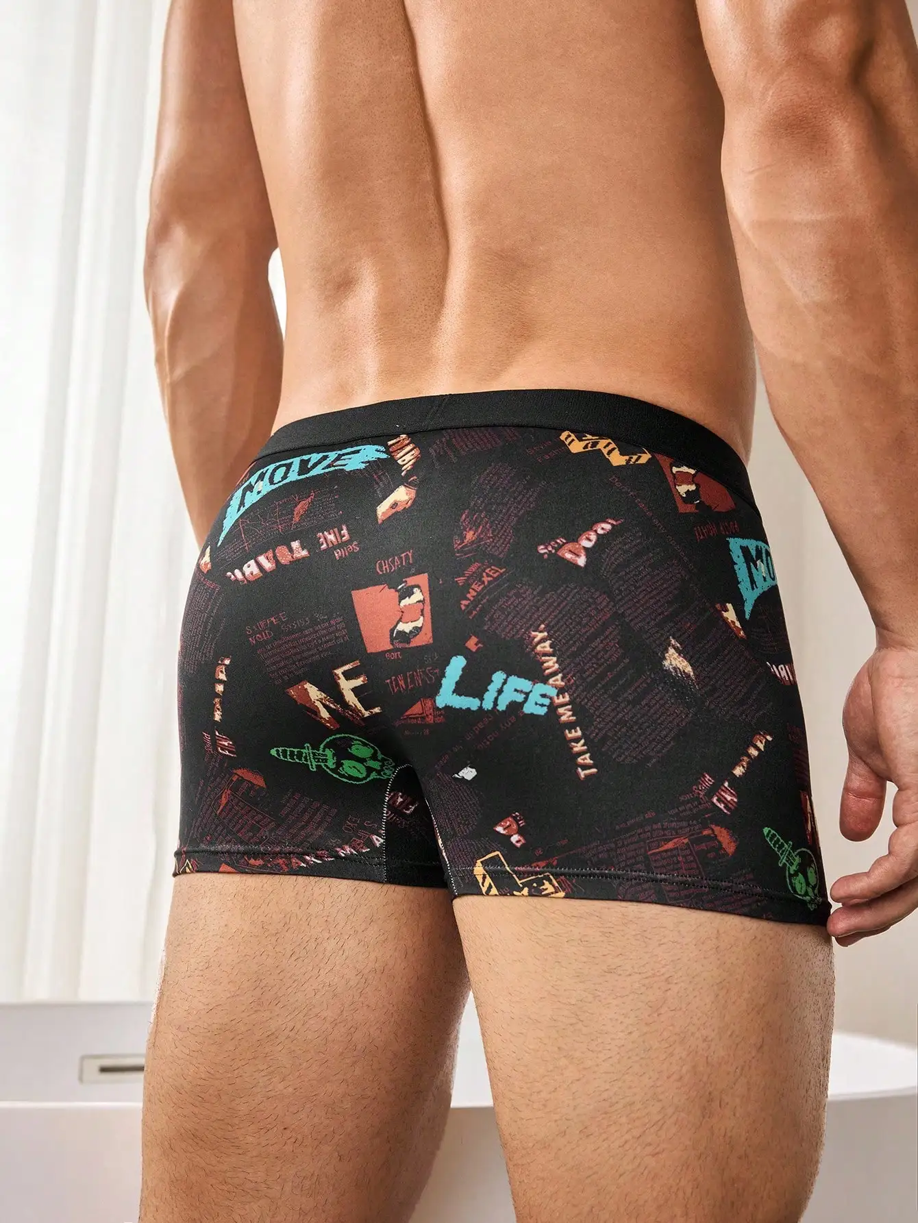 

4 Pack Mens Printed Briefs With Newspaper And Graphic Pattern