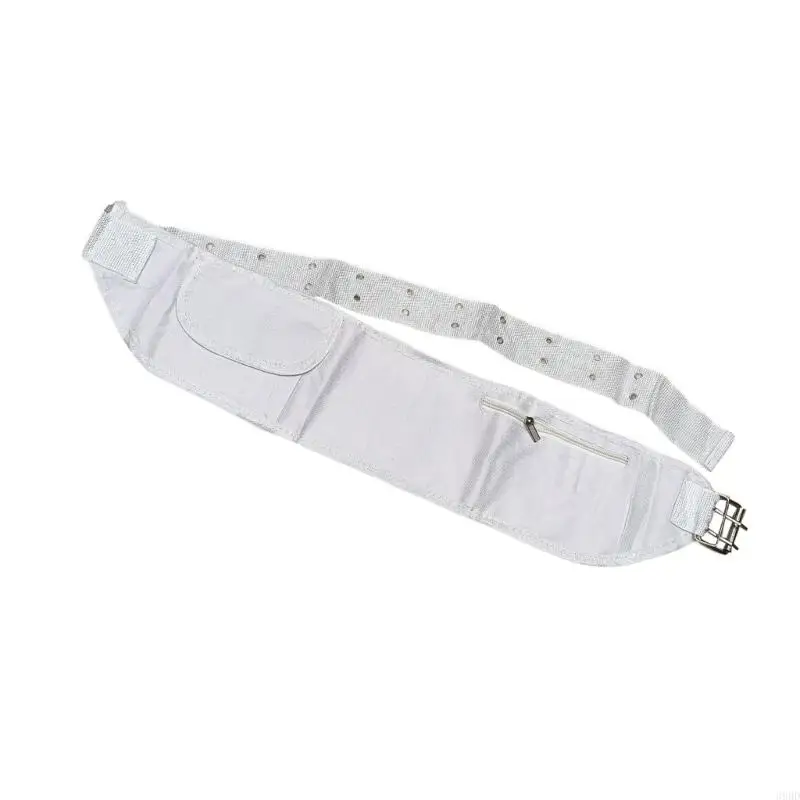 652F Studded Waist Belts for Jeans Pants Stretchy Wide Belt Girdle Arab Fanny Pack White Belt Bag for Cowboy Girdle