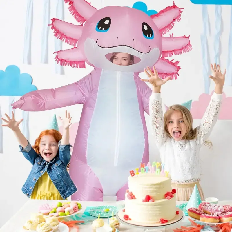 Wiwiwi 123Axolotl Deluxe disfraz de soplado de aire de Halloween traje inflable de salamandra rosa disfraces para adultos mujeres hombres Cos