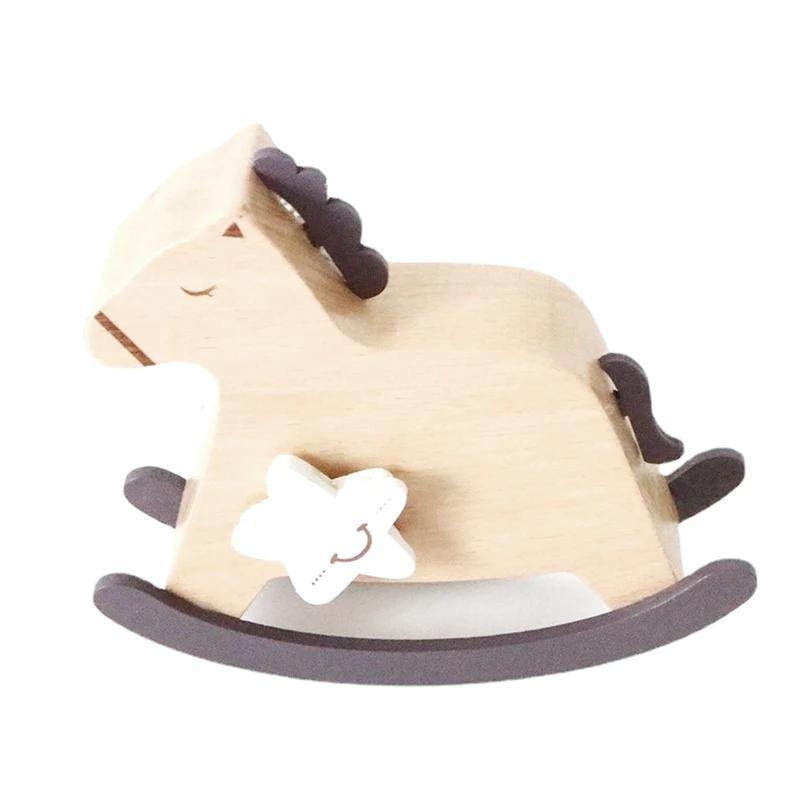 Over The Rainbow Wooden Rocking Horse Wind Up Music Box, Yunsheng Mechanism Movement Musical For Birthday Home Decor