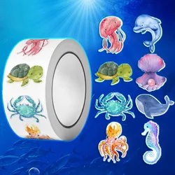 500Pcs/Roll Heterotypic Cartoon Marine Animals Stickers 2.5cm/1.0'' Graffiti Game Art Labels Learning Rewards, Adorn Gifts