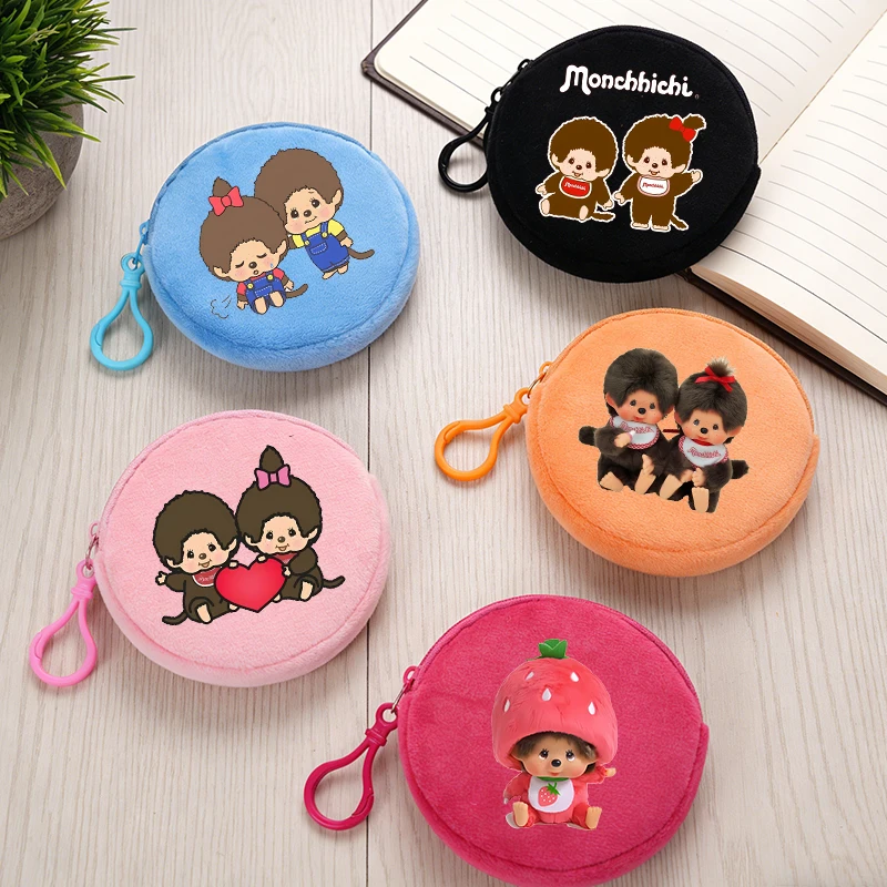 

Monchhichi Boy Girl Wallet Kawaii Round Coin Purse Cartoon Cute Key Earphones Storage Pouch Soft Fashion Mini Zero Wallet Gift