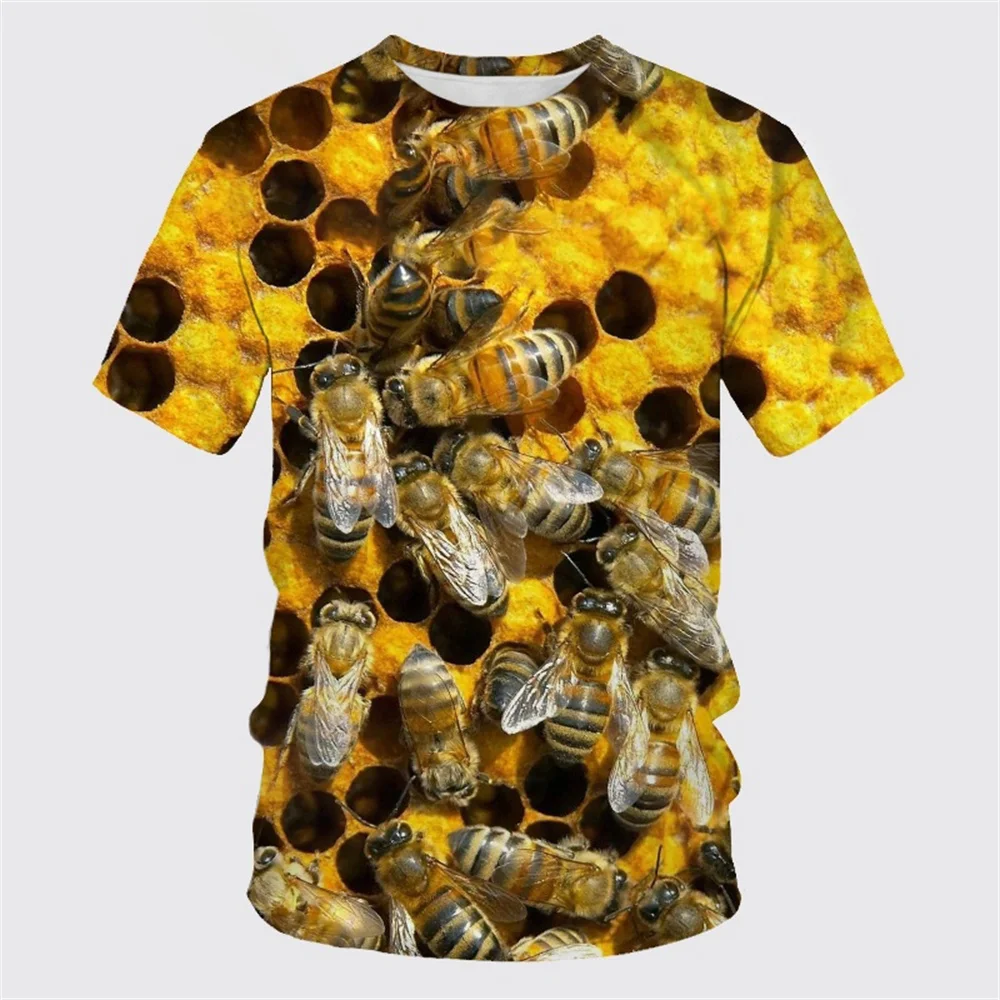 Bee Pattern 3D Printed Summer Men\'s Round Neck T-shirt Casual Short Sleeve Oversized Pullover Fashion Streetwear Men Clothing