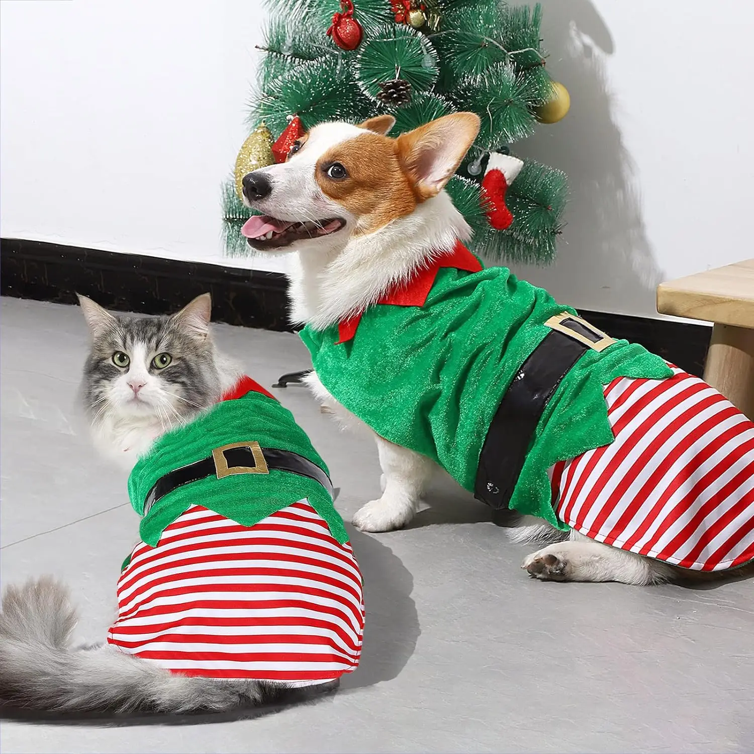 SULEGR Christmas Dog Clothes Suit Xmas Dog Costume With Beautiful Color Light Night Lovely Pet Santa Claus Cat Dress New Year