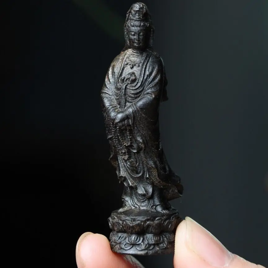 ZHENGZHENGZA Dalagan Wood Rosary Guanyin Small Ornaments Wood Carving Crafts Fine Carved Home Ornaments Vintage Carving