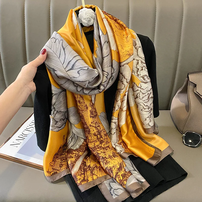

Luxury Windproof Sun Protection Peony Print Shawl Skin-Friendly Scarf for Women Beach Wrap Spring Big Floral DesignShawl
