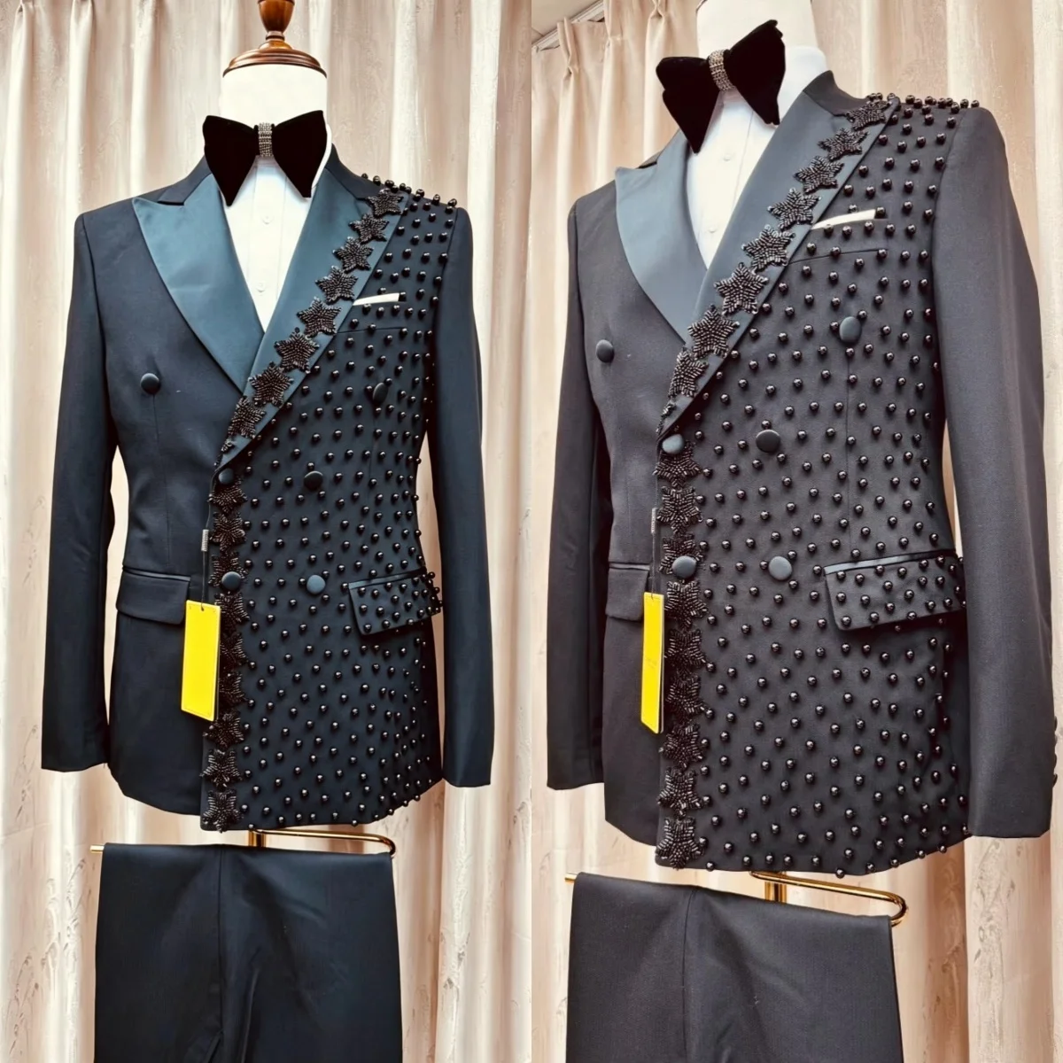 Designer Men Wedding Suits For Wedding Beaded Peaked Lapel Tuxedo Groom Wear 2 Pcs Jacket Pants Evening Party Customized