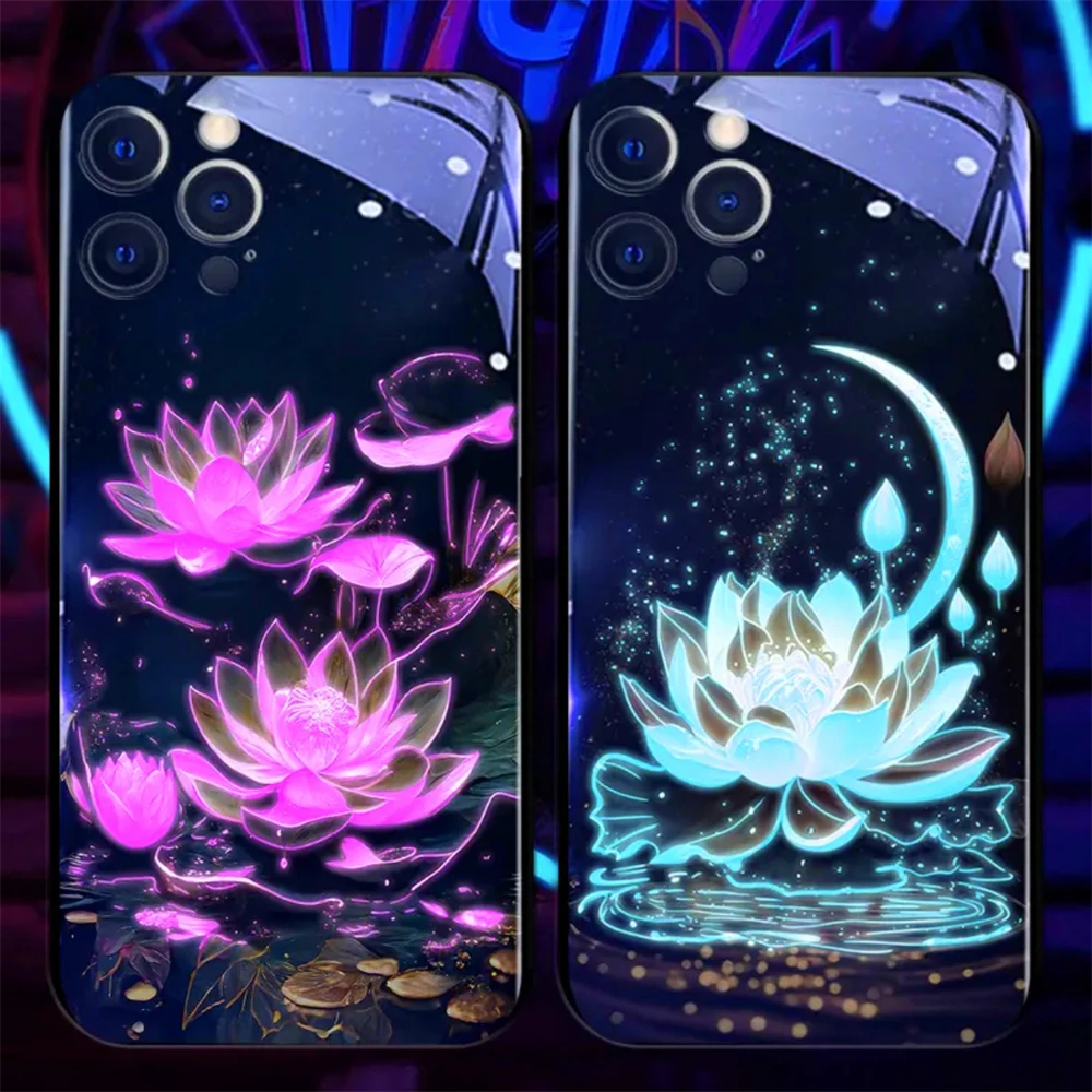 Reine Kristall-Lotus-Design-Handyhülle mit Sound-Musik-Steuerung und LED-Licht für Samsung S26 S25 S24 S23 S22 S21 S20 FE Plus Ultra – Detail 14