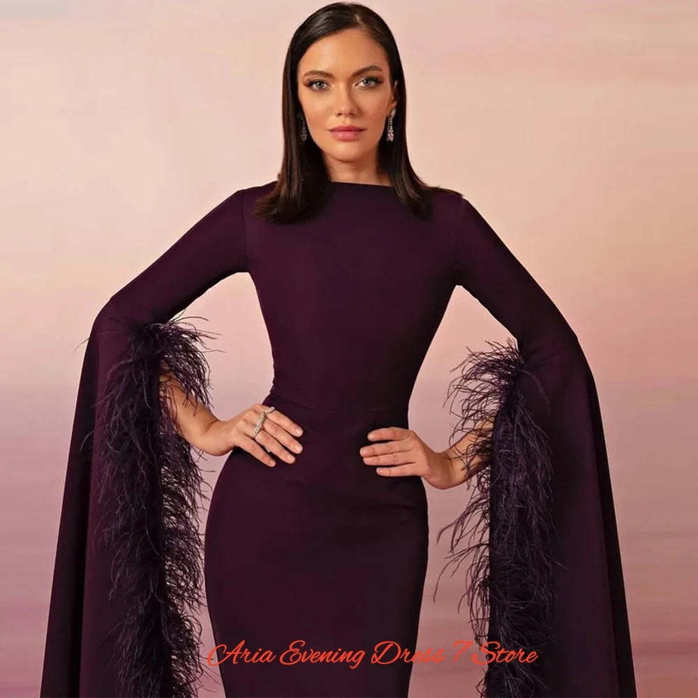 Elegant Jersey Long Sleeves Evening Dress High Quality Feathers Customized Prom Dresses Luxury Mermaid Special Occasion Gowns image 5