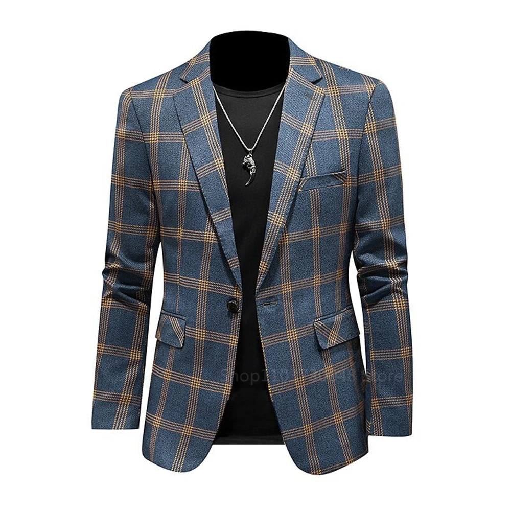 Men High Quality Business Suit Jackets Man Slim Fit Plaid Notch Lapel One Button Blazers Man Casual Fashion Suit Coat 6XL-S